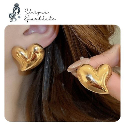 Chunky Gold Heart Stud Earrings