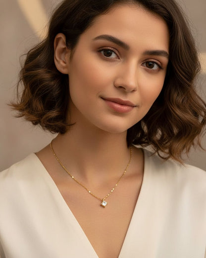 Gold Princess-Cut Pendant
