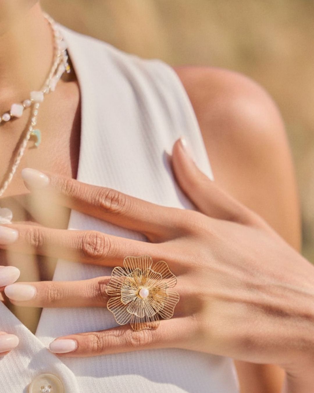 Statement Ring with Pearl Center