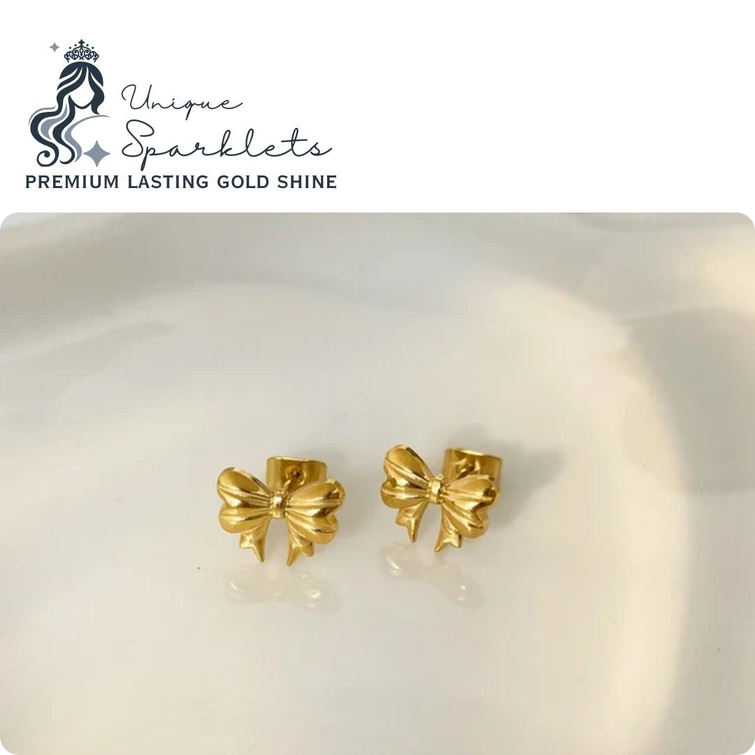 Dainty Gold Ribbon Bow Studs