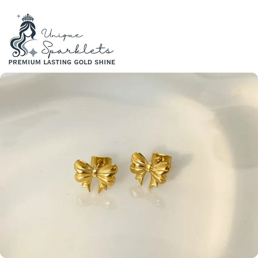 Dainty Gold Ribbon Bow Studs