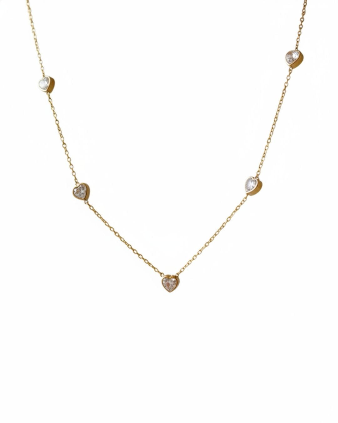 Gold & CZ Heart Station Necklace