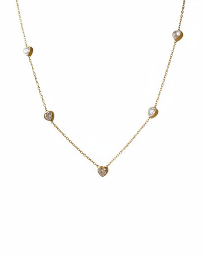 Gold & CZ Heart Station Necklace