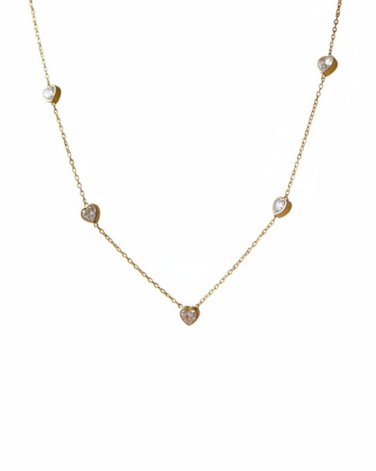 Gold & CZ Heart Station Necklace