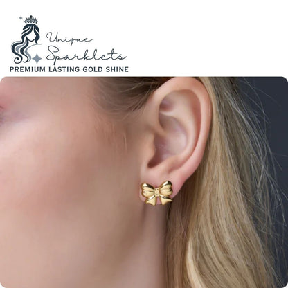 Dainty Gold Ribbon Bow Studs