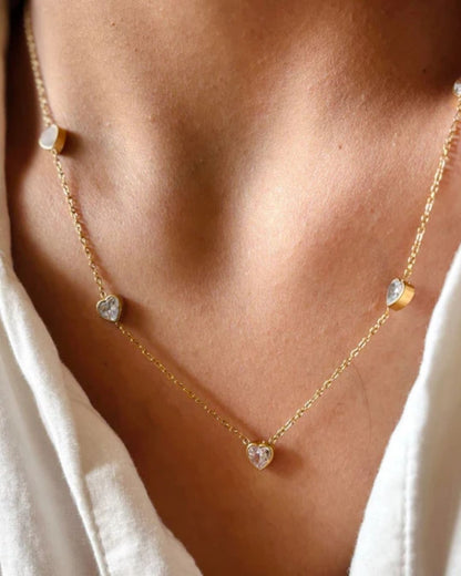 Gold & CZ Heart Station Necklace