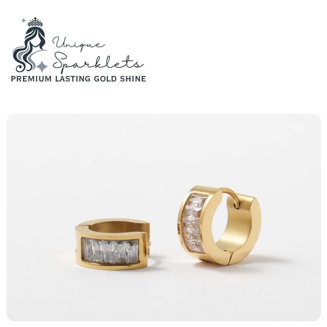 Gold Crystal Huggie Hoops