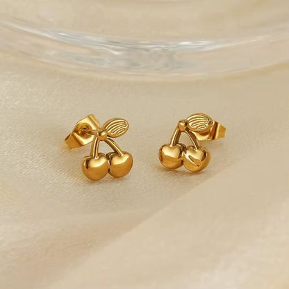 Golden Cherry Stud Earrings