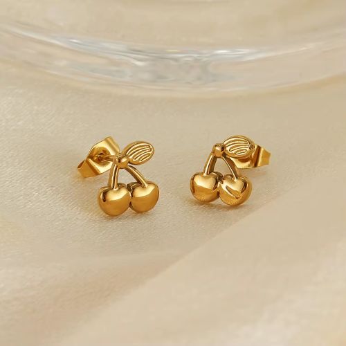 Golden Cherry Stud Earrings
