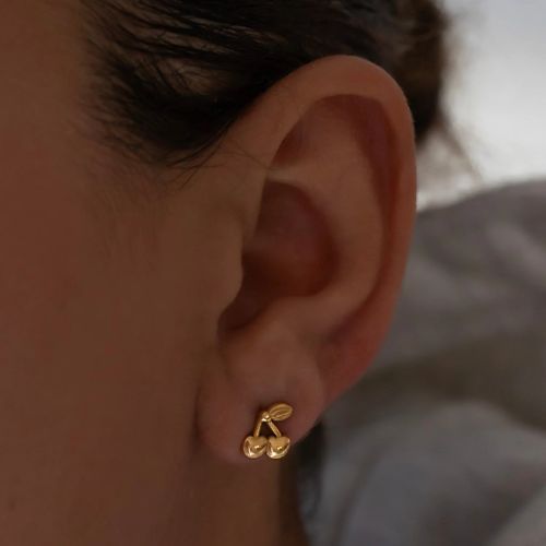 Golden Cherry Stud Earrings