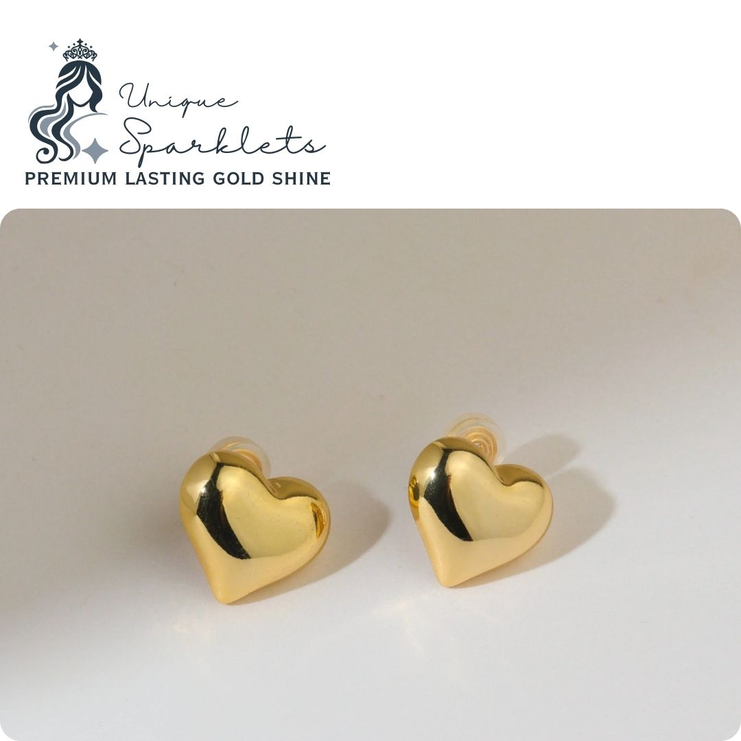 Golden Puffy Heart Studs